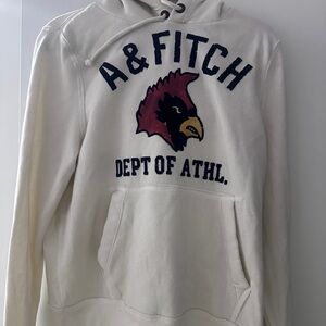 Abercrombie & Fitch Cream Hoodie with Maroon and Black Design